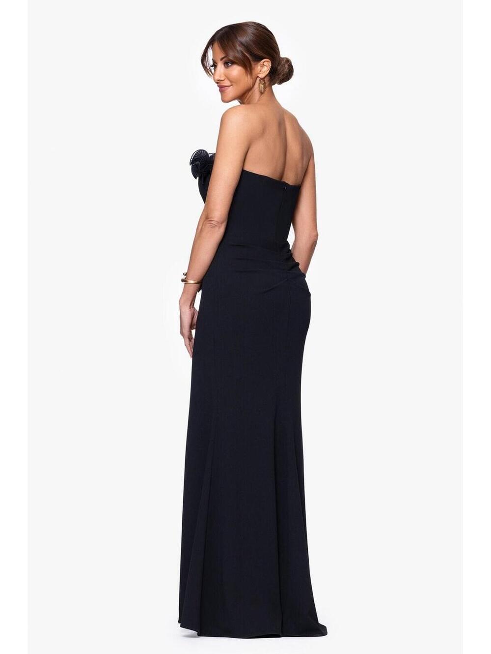 New Xscape KIMBERLY SCUBA CREPE CHIFFON RUFFLE STRAPLESS FLOOR LENGTH DRESS Sz 6 - Picture 3 of 11